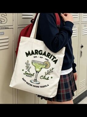 Margarita Social Club Canvas Tote - Cream with Green Design